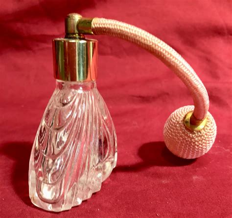 Vintage Clear Cut Glass Perfume Bottle with Pink Silk Atomizer