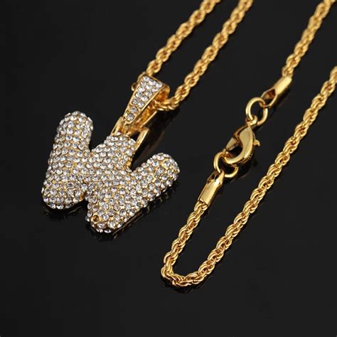 Personalized Necklace Hip Hop Crystal Letter Long Pendant Necklace Punk ...