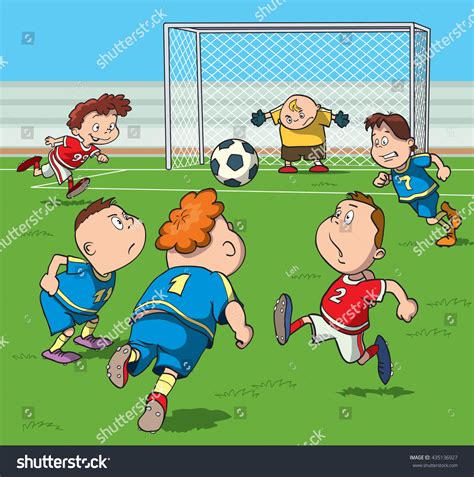 Cartoon Kids Playing Football Stadium Vector: เวกเตอร์สต็อก (ปลอดค่าลิขสิทธิ์) 435136927 ...