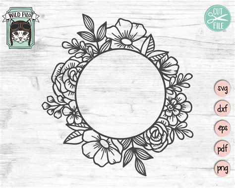 Floral Frame SVG Floral Frame cut File Round Flower Frame | Etsy