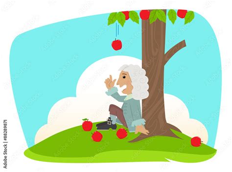 Vetor de Isaac Newton - Cute Isaac Newton is sitting under an apple ...