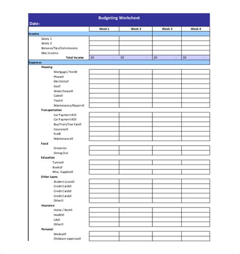 Excel Weekly Budget Template | DocTemplates