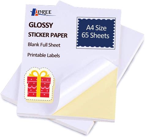 65 Sheets Glossy Sticker Paper, A4 Self Adhesive Sticker Label Paper for Laser and Inkjet ...