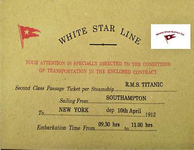 RMS TITANIC WHITE STAR LINE 2ND CLASS TICKET STUB APRIL 10 1912 RP | eBay