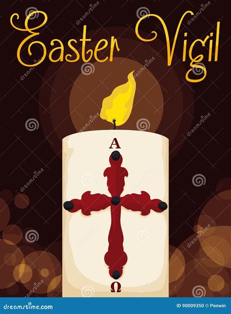 Lighted Paschal Candle for Easter Vigil, Vector Illustration Stock ...