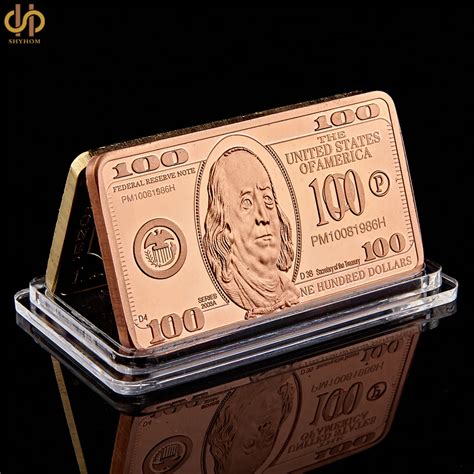 US Copper Plated Bar Franklin $100 Bill The United States of America 100 Dollars Souvenir Coin ...