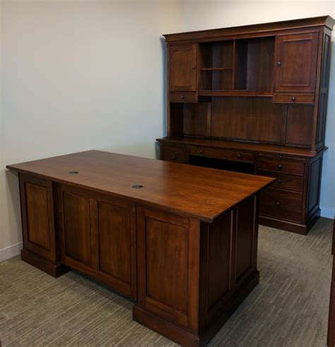 Cherry Traditional Solid Wood Cherry Desk and Credenza with Hutch