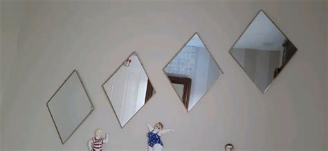 4 gold chain hanging diamond shaped wall mirrors dunelm 50s mcm style ...