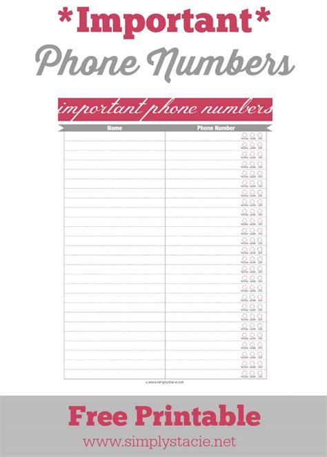 Printable Name And Phone Number Template