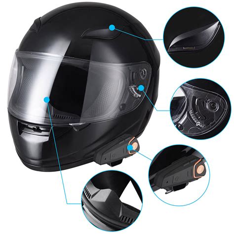 Motorcycle Helmet w/ Wireless Bluetooth Headset Full Face Motorbike ...