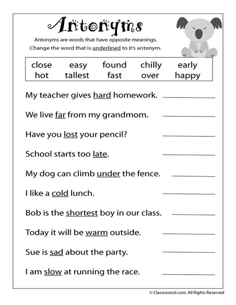 antonym-worksheet | Woo! Jr. Kids Activities : Children's Publishing