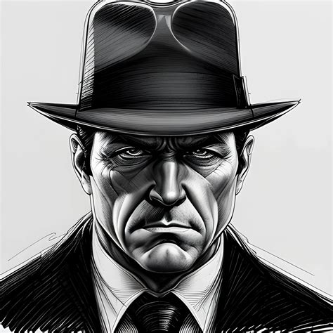 A noir-style portrait of a detective, drawn with pen and paper ...