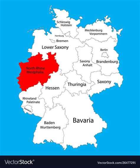 North Rhine Westphalia state map, germany province, vector image ...