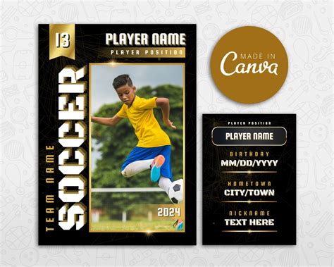 Soccer Card Template, DIY Golden Sport Cards Printable, Customizable ...