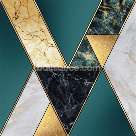 Teal and Gold Geometric Wallpaper | Wallsauce UK