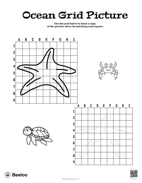 Ocean Grid Picture • Beeloo Printable Crafts and Activities for Kids