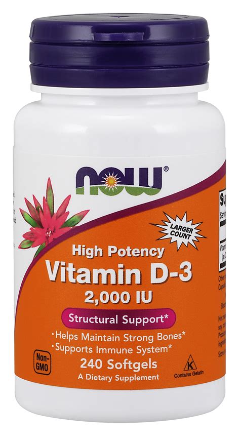 NOW Supplements, Vitamin D-3 2,000 IU, High Potency, Structural Support*, 240 Softgels - Walmart ...