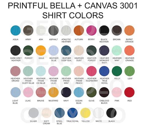 NEW 2022 Colors Bella And Canvas 3001 Color Swatch Chart For 3001 CVC Heather Shirt ALL Colors ...