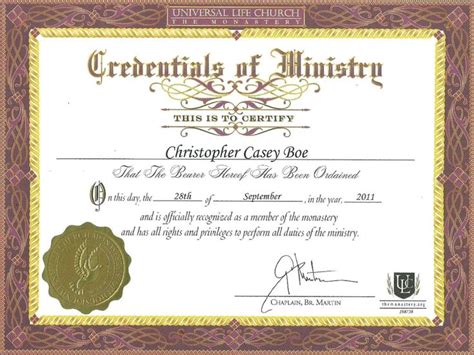 Printable Pastor Ordination Certificate Template