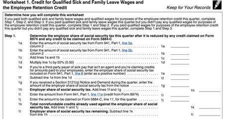 Irs 941 Worksheet 1 Employee Retention Credit - TAX