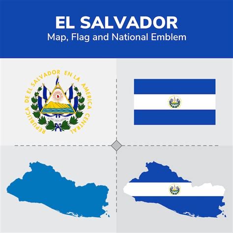 Premium Vector | El salvador map, flag and national emblem