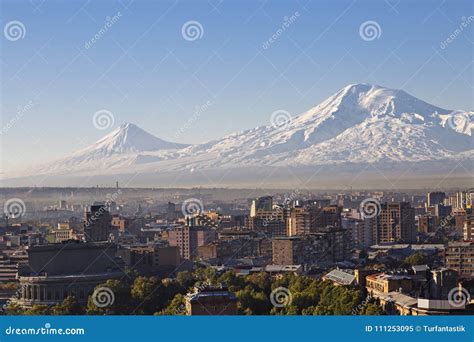 Yerevan, Capital of Armenia at the Sunrise with the Two Peaks of the ...