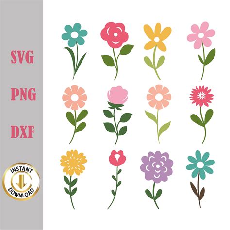 Flower With Steam Svg Bundle Gardening Flower Icon Svg Flat - Etsy ...