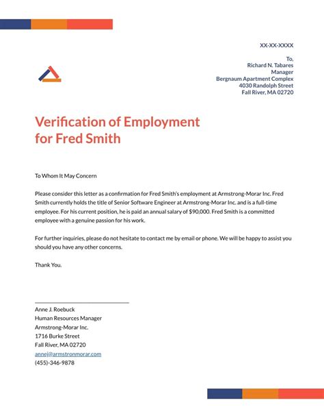 Simple Employment Verification Letter Template | Visme