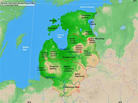 Estonia, Latvia and Lithuania Physical Map - A Learning Family