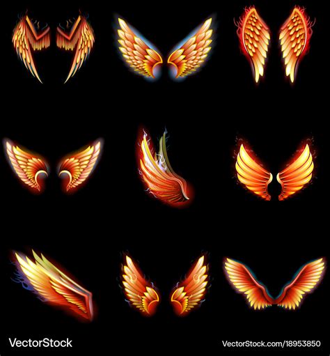 Fire wings phoenix winged angel burning Royalty Free Vector