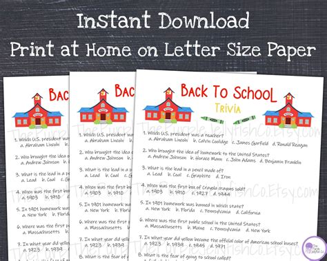 Back to School Trivia Game, Beginning of Year Printable, School Themed Trivia Game, First Day of ...