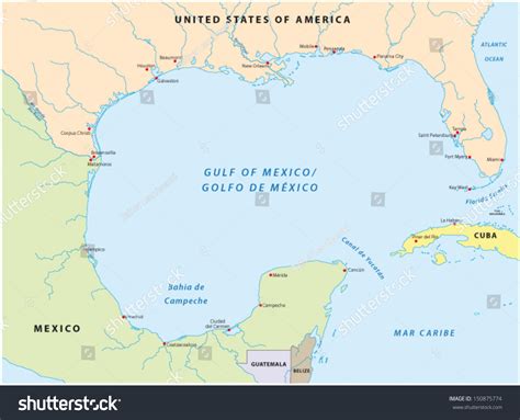 Gulf Of Mexico Map Stock Vector 150875774 : Shutterstock