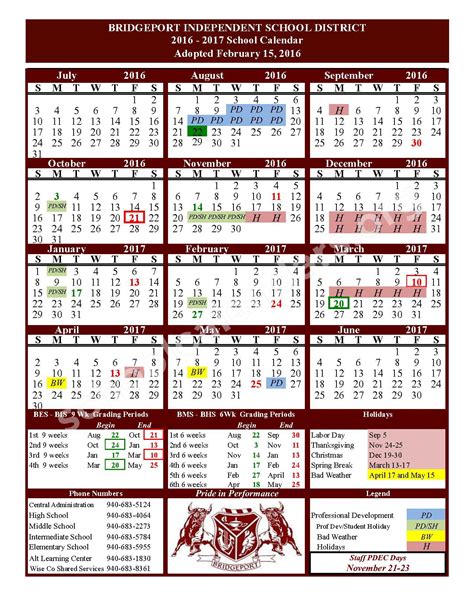 Bridgeport High School Calendars – Bridgeport, TX