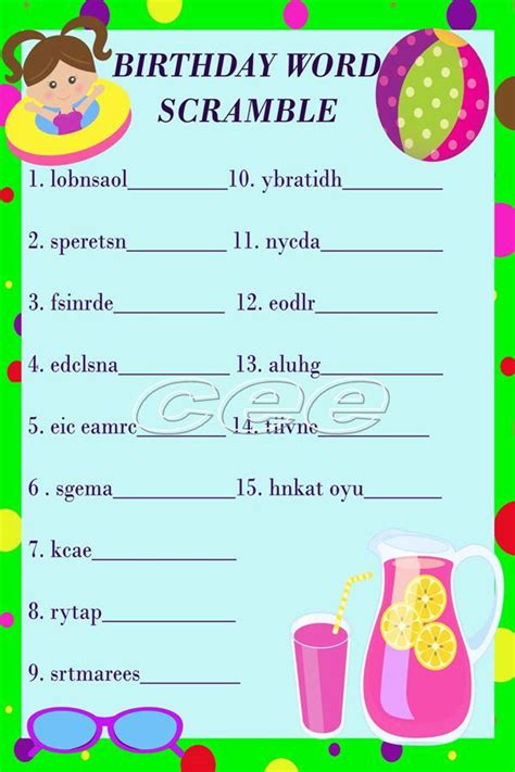 Pool Party Birthday Game Pool Party Game for Kids Children - Etsy