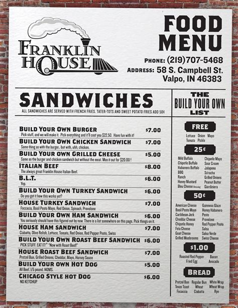 Franklin House Menu by Franklin House Valpo - Issuu