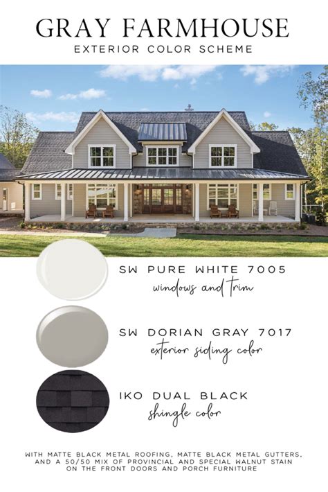 Love this exterior color scheme for a gray modern farmhosue Gray Farmhouse Exterior, Farmhouse ...