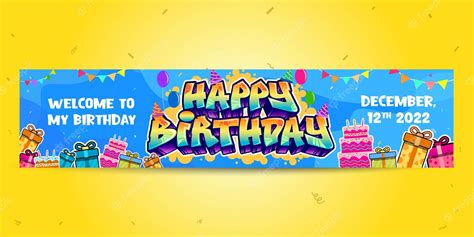 Premium Vector | Colorful happy birthday greeting on long banner in a ...