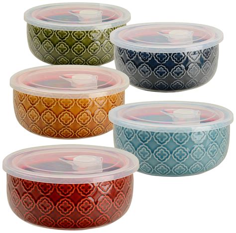 Signature Housewares Translucent Microwavable Storage Bowls with Lids, 5-Inch, Multicolor, Set ...