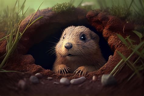 Premium AI Image | Illustration of gopher emerging from the burrow in ...