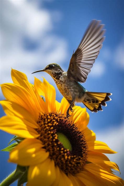 Hummingbird at a Sunflower stock image. Image of flying - 23744673