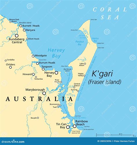 Kgari, Formerly Fraser Island, Political Map, Worlds Largest Sand Island Stock Vector ...