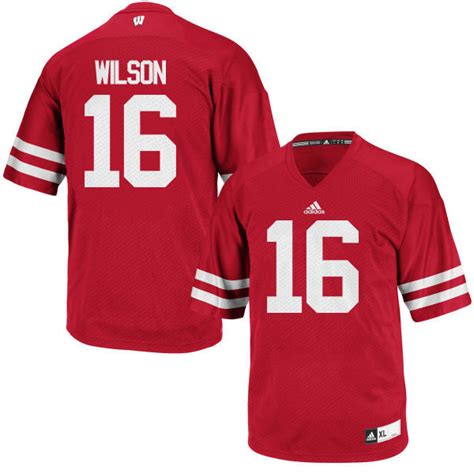 Men's Adidas Russell Wilson Wisconsin Badgers #16 Authentic Red Jersey