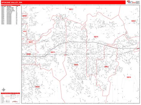 Spokane Valley Washington Zip Code Wall Map (Red Line Style) by MarketMAPS - MapSales