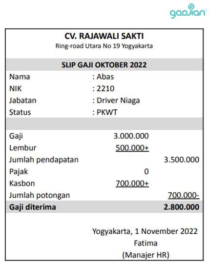 Contoh Slip Gaji Excel dan Komponennya - Blog Gadjian