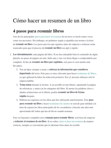 Cómo Hacer Un Resumen de Un Libro | PDF | Science | Ciencia y Tecnología