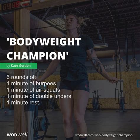 a woman standing in front of a barbell with the words'bodyweight champion