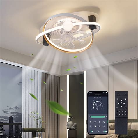 Ceiling Fans with LED Lights, 360° Rotatable Modern Flush Mount Low Profile Indoor Ceiling Fans ...