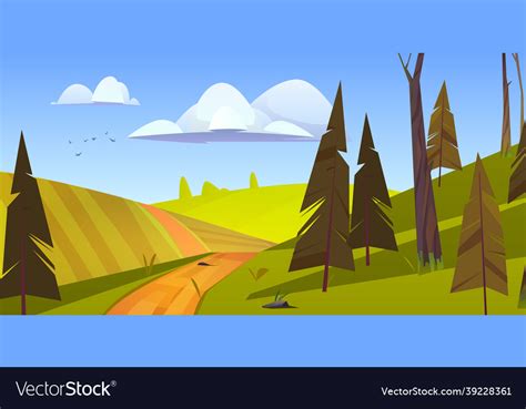 Cartoon nature landscape rural dirt road field Vector Image