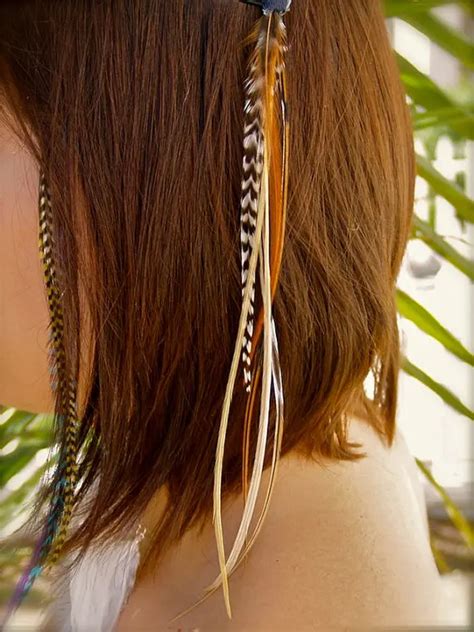 Free Shipping grizzly natural rooster feathers real hair feathers plume hair clip in feather ...