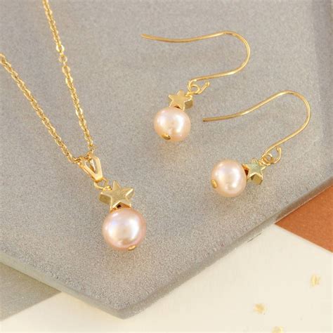 pink pearl pendant and earrings set by bish bosh becca | notonthehighstreet.com